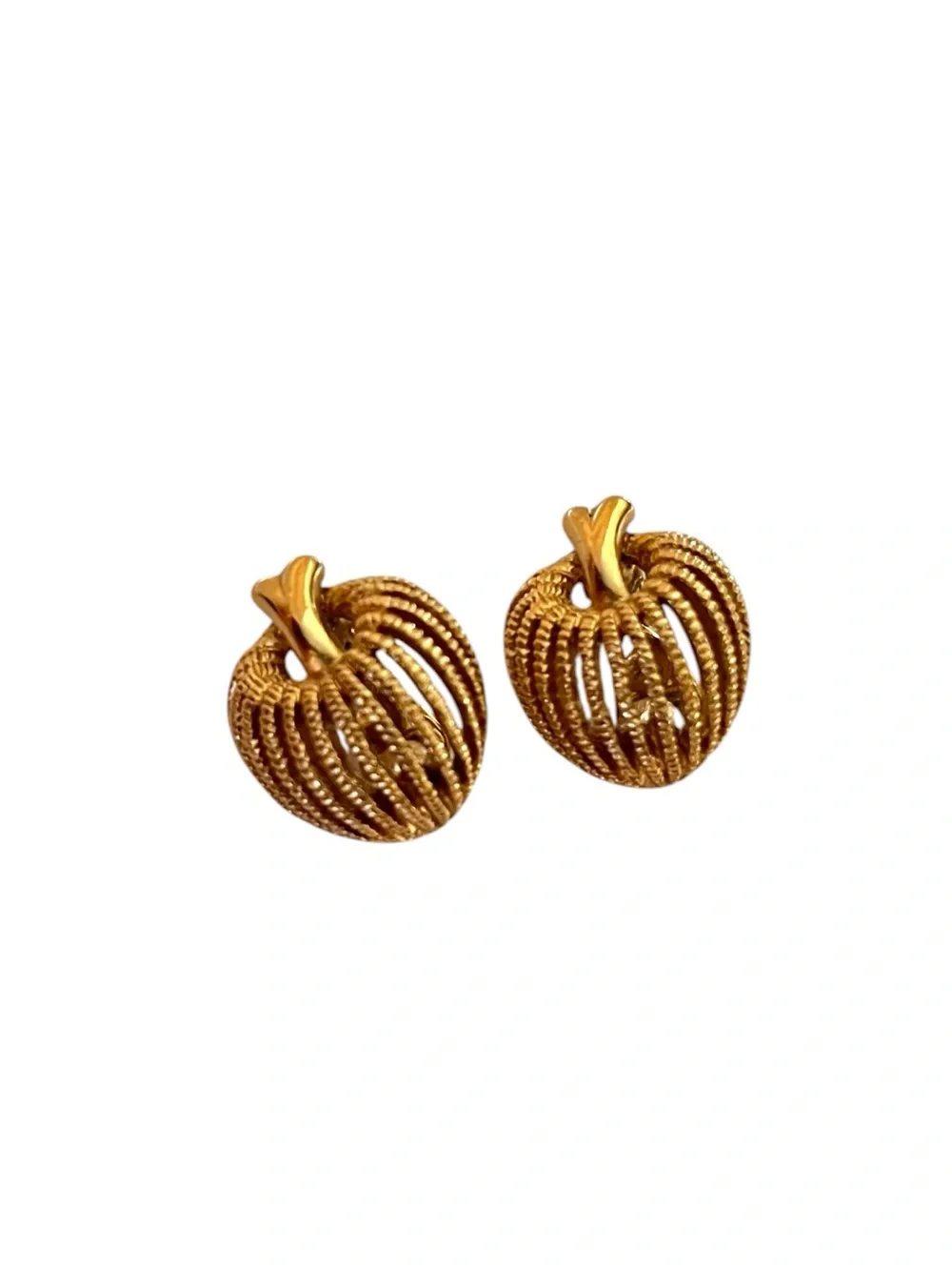 Vintage Monet Gold Tone Pumpkin Clip Earrings